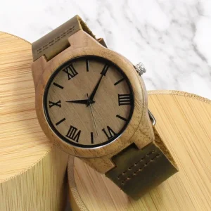 Walnut Wood Watch Handmade Genuine Cow Leather Strap Wooden Watch Anniversary Gift for Him Groomsmen Boyfriend Dad Gift