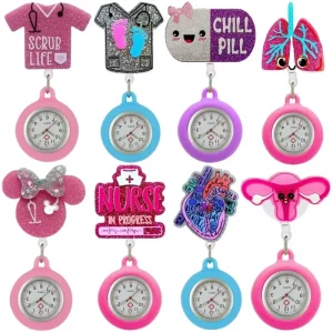 Watch Badge Reel Customized Nurse Glitter Watch Badge Reel Nurse Doctor Pocket Watches Clip Hang Medicine Clock