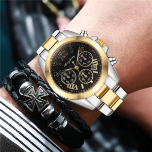 Watch Box Men Watches Stainless Steel Business Date Clock Mens Luxury Sport Quartz Wrist Watch Set