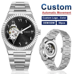 Watch Brand With Logo Luxury Arabic Dial Watch in Rose Gold Stainless Steel Automatic Movement Watch for Men