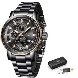 Watch Casual Chronograph Men’s Watches Stainless Steel Band Business Wristwatch Quartz Clock With Luminous Pointers