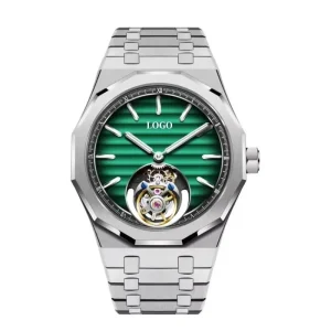 Watch Factory Customized LOGO Men’s Luxury Stainless Steel Gradient Dial Skeleton Flying Tourbillon Automatic Mechanical Watches