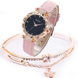 Watch Gift Set Quartz Watch Women’s Wristwatch Multiple Color Options Bracelet and Belt Girls’ Watch Festival Gift Set