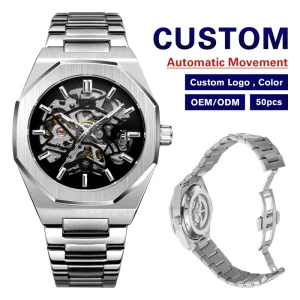 Watch Mechanical Men Stylish Skeleton Waterproof Custom Logo Stainless Steel Fashion Automatic Wrist Watches for Man