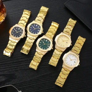 Watch for Men Luxury Round Dial Date Alloy Steel Band Multi Dial Color Fashion Gift Wristwatch