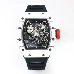 Watch for Men Mechanical Watch White Carbon Fiber Skeleton Dial