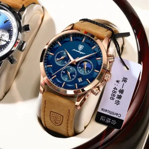 Watch for Men Poedagar P928 Chronograph Genuine Leather Waterproof Quartz Watches