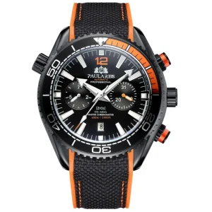 Watch for Men Waterproof Chronograph Luminous Automatic Mechanical Watch Black Orange Bracelet Gift