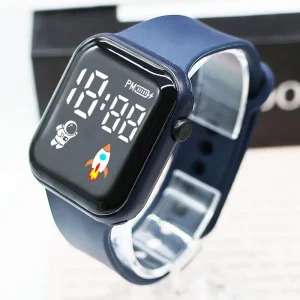 Water Resistant 40mm Square LED Screen Silicone Strap Student Smart Watch