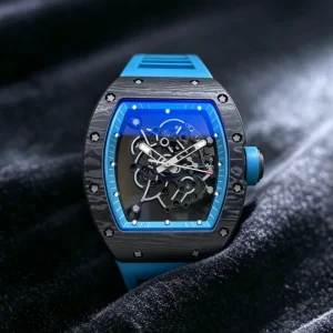 Water Resistant Black Carbon Fiber Case Sapphire Crystal Rubber Strap Men’s Mechanical Watch Casual Watch