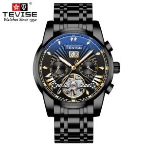 Water Resistant OEM Mechanical Chronograph Luxury Analog Wristwatch with Stainless Steel Chain Strap for Men