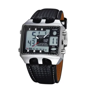 Waterproof Analog & Digital Wrist Sports Watch for Boys LED Dual Time with Alarm Leather Band