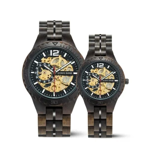 Waterproof Black Automatic Couples Wood Watches for Men and Women