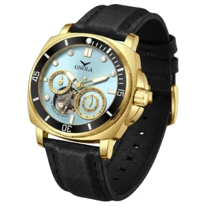 Waterproof Black Gold Color Luxury Design Leather Strap Wristwatches Men Self Wind Automatic Mechanical Watch