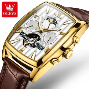 Waterproof Custom Luxury Skeleton Mens Watch Moonphase Leather Watch Classics Men Wrist Watch for Man Wrist Watch