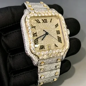 Waterproof High quality Rectangle Sapphire Crystal Full drilled Moissanite Watch Power Reserve Pointer Men’s Mechanical Watch