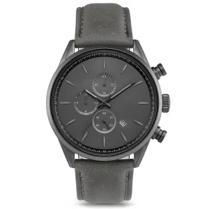 Waterproof Leather Quartz Chronograph Watch Men’s Stainless Steel Genuine Leather
