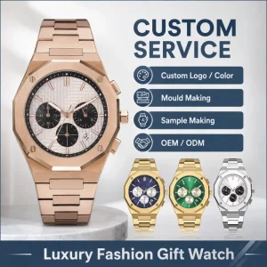 Wave Bezel Stainless Steel Watch Case Gold Plated Mechanical Watch Spare Parts Custom Logo OEM ODM