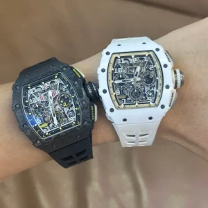 White Ceramic Carbon Fiber Case Chronograph 18k Rose Gold Automatic Mechanical Men’s Watch Rubber Strap