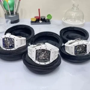 White Ceramic Watch Case Blue Crystal Glass Titanium Skeleton Back Transparent Movement Automatic Mechanical Watch