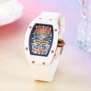 White Exquisite Versatile Ceramic Case Sapphire Crystal Skeleton Watch Pointer 31.5X46mm Japan Mechanical Movement 3ATM