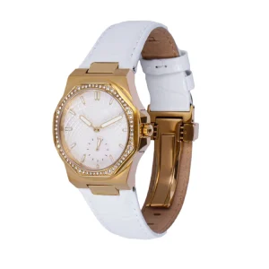 White Leather Strap Fashion Watch Imported Quartz Movement Diamond Custom Quartz Watch Shell Dial