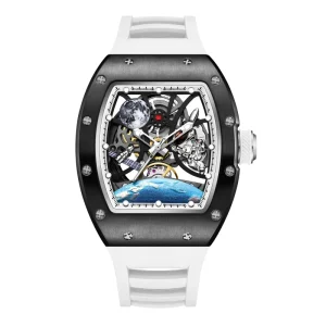 White Silicone Strap Stainless Steel Watch for Man Mechanische Uhr Luxury Mens Automatic Skeleton Watches