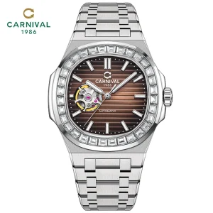 White Square Brown Design Stainless Steel 41mm Automatic Mechanical Watch Water Resistant for Man