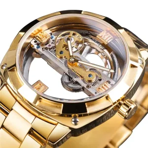 Winner GMT1165 Mechanical Skeleton Automatic Watch Men Transparent Design Stainless Steel Strap Wristwatch