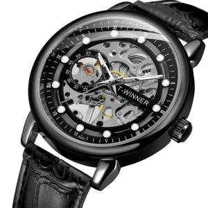 Winner Luxury Leather Strap Shanghai Movement Alarm Charm Skeleton Custom Logo Mechanical Watch for Men