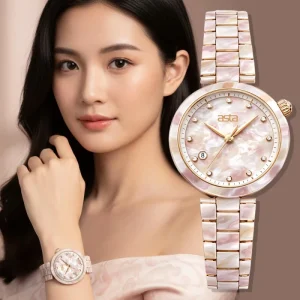 Women Acetate Quartz Watch Manufacturer Supply Pearlescent Pink Marble Elegant Mother Pearl Dial Multi Color Customization