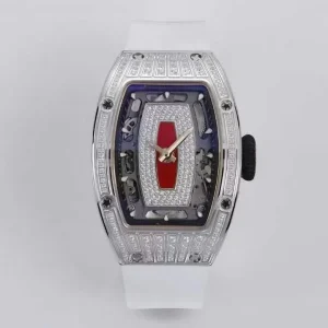 Women Automatic Watch Metal Gold Red Diamond Octagon Mechanical Watch