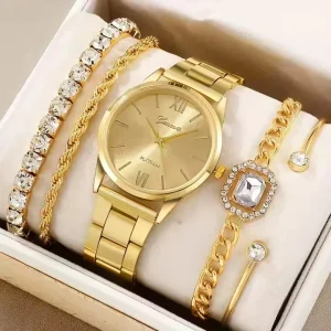 Women Business Diamond Quartz Watch Rome Ladies WristWatches 4PCS Bracelets Gift Set with Box Relogio