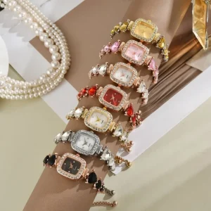 Women Crystal Quartz Watch Luxury Square Dial Diamond Bracelet Wristwatch Ladies Dress Jewelry Watch