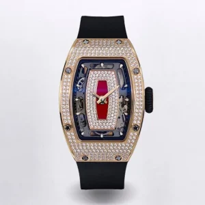 Women Luxury Automatic Mechanical Watch Metal Red Diamond Octagon