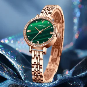Women Quartz Watch Blue Sandstone Dial 3atm Waterproof Metal Case Strap Dress Wristwatch