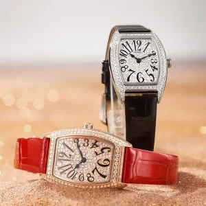 Women Quartz Watch Diamond Square Genuine Leather