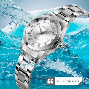 Women’s Analog Quartz Wrist Watch, 3BAR Water Resistant, Alloy Case, Stainless Steel Band, Diamond Accented
