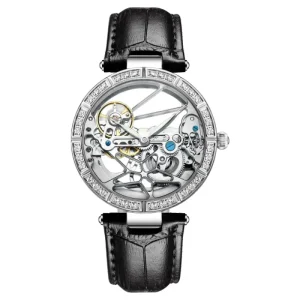 Women’s Automatic Analog Watch Alloy Case Leather Band Charm Water Resistant 3BAR