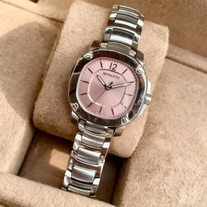 Women’s Business Fashion Waterproof Pink Dial Square Quartz Watch 16mm Band Pointer European and American Style