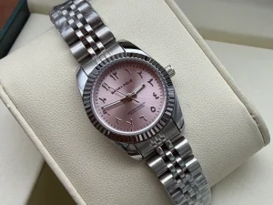 Women’s Business Quartz Watch Pink Diamond Accents Stainless Steel Luxury Fashion Water Resistant Watch Glass Pointer