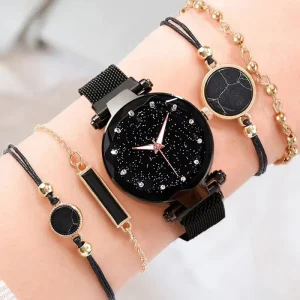 Women’s Casual Starry Sky K-Style Watch with Iron Band Bracelet Dial