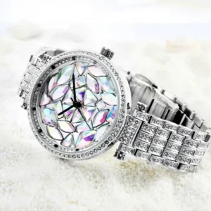 Women’s Casual Watch Stainless Steel Analog Glass Dial Waterproof Quartz Bracelet Watch