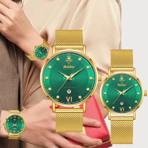 Women’s Couple Quartz Watch Set 41MM Stainless Steel Mesh Band Calendar Date Display Waterproof Pointer Dial