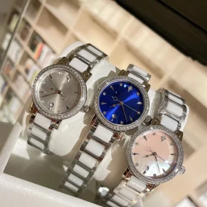 Women’s Crystal Dress Watch with Ceramic and Metal Strap Date Display Quartz Watch