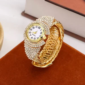 Women’s Diamond Gold Bangle Watch Rhinestone Bracelet Watch