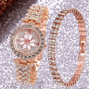 Women’s Diamond Quartz Watch Chronograph 35mm Alloy Stainless Steel Pointer Bracelet Gift Watch