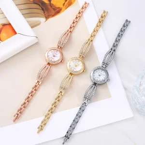 Women’s Diamond Quartz Watch Simple Alloy Bracelet Steel Case Band 26mm Dial Relogio Feminino