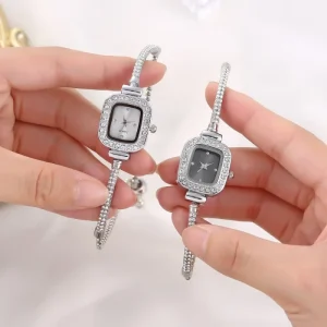 Women’s Diamond Square Watch Adjustable Bracelet Pointer Dial Diamond Inlay