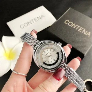 Women’s Elegant Business Watch Artistic Trendy Flowing Rhinestone Bracelet Alloy Quartz Pointer 37mm